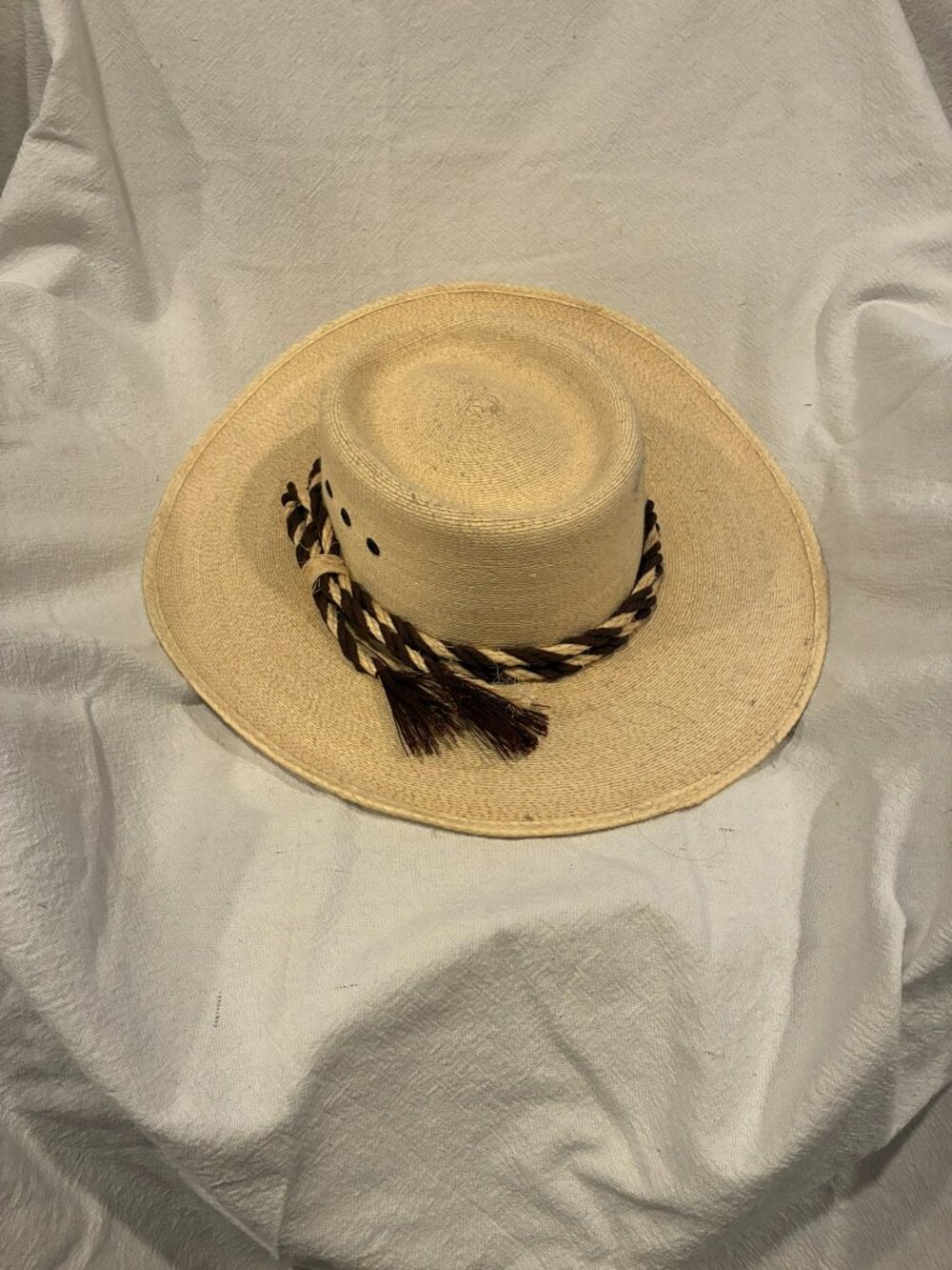 Vintage Straw Boater Hat w/ Braided Horsehair Band & Tassel - Picture 2 of 13